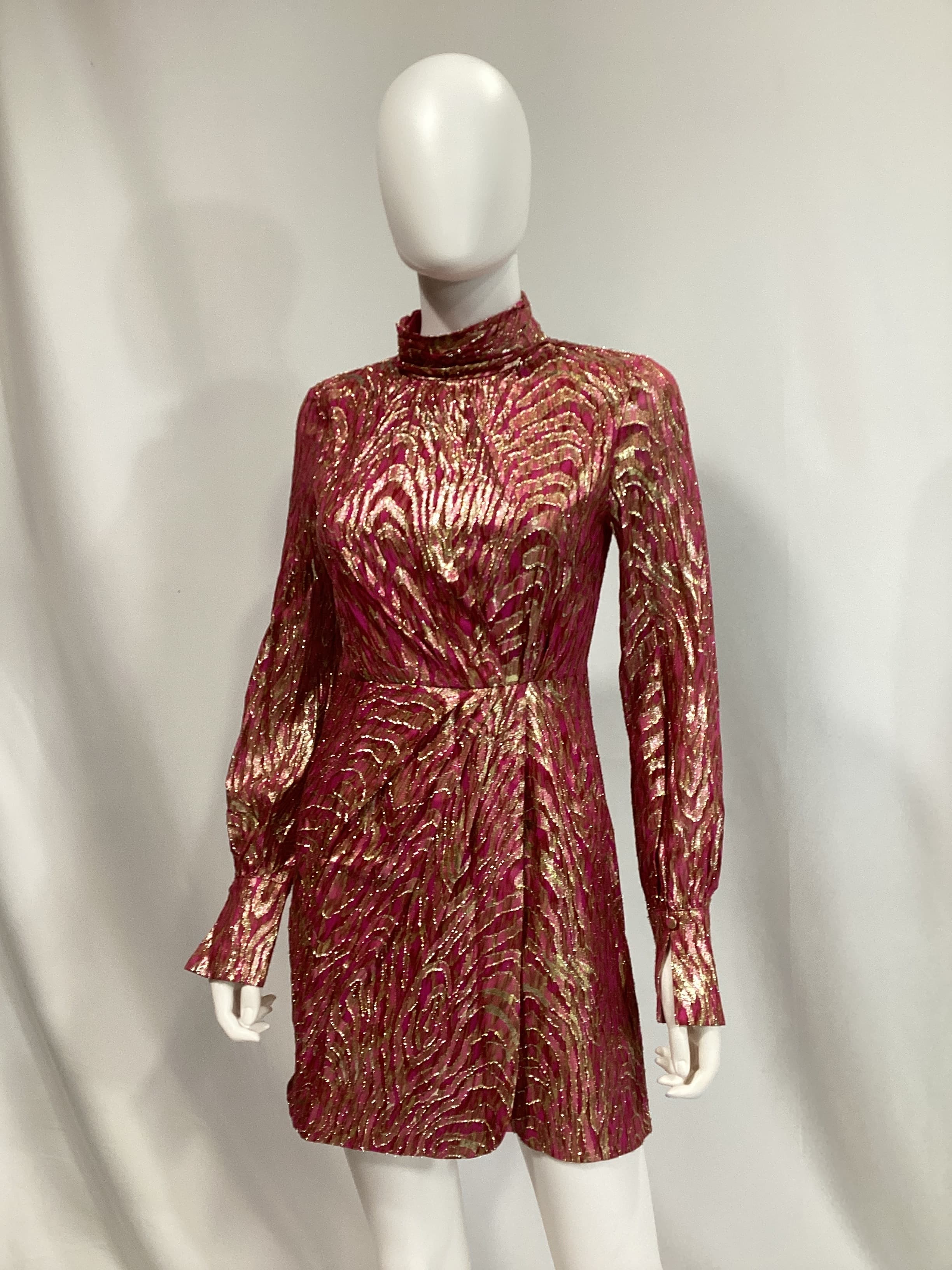 Halen Mock Neck Mini Dress In Bougainvillea Metallic Moire - Image 4
