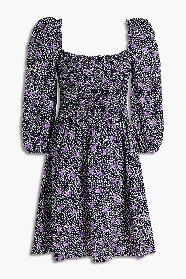 Shirred Floral-Print Crepe Mini Dress - Image 1