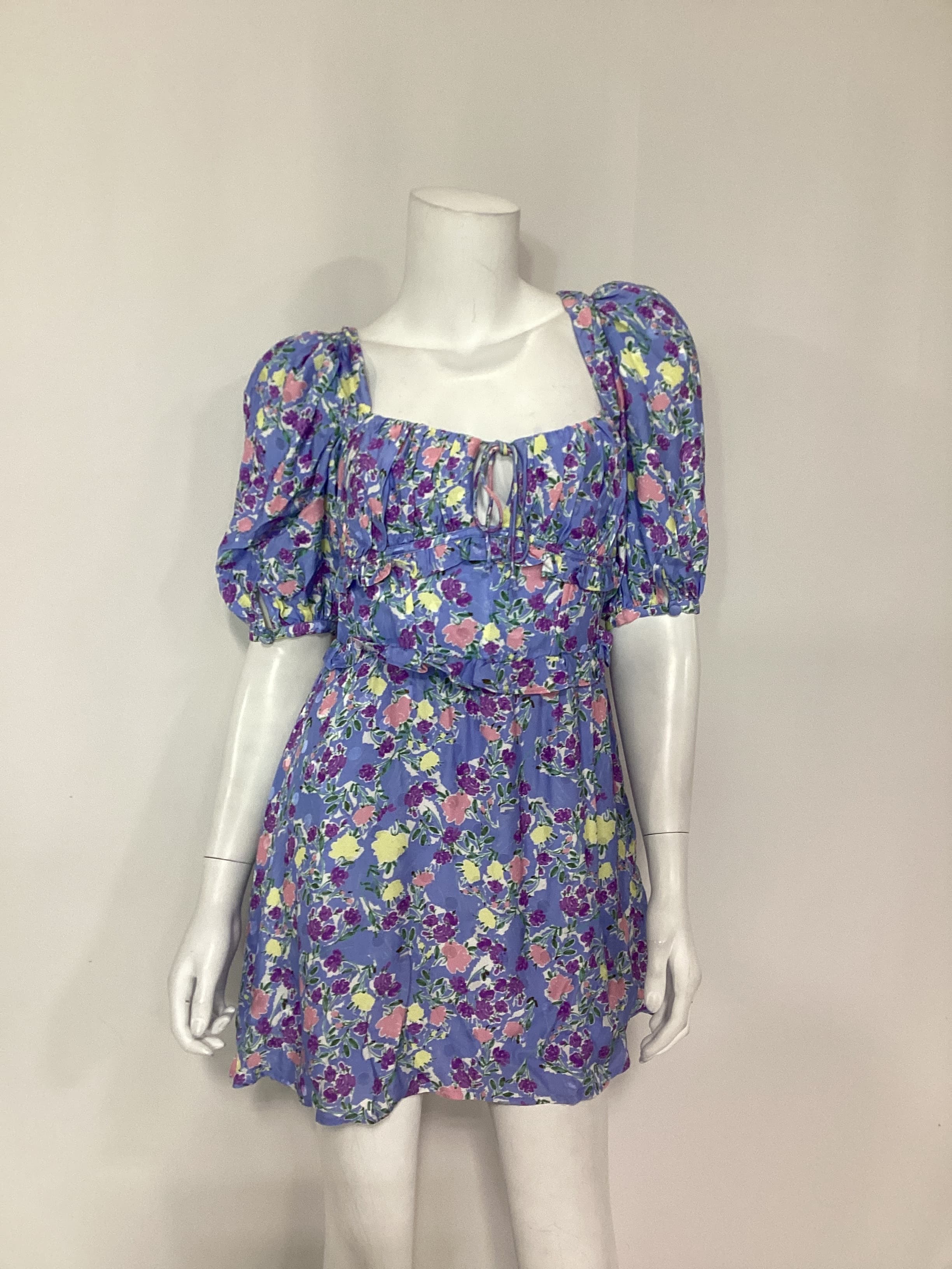 Charlene Puff Sleeve Mini Dress In Blue - Image 3