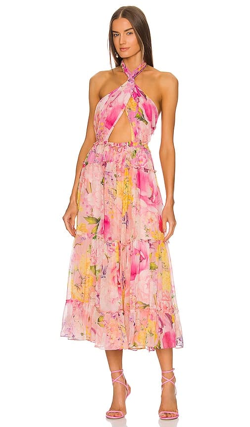 Midi Dress In Pink & Peach - Image 1