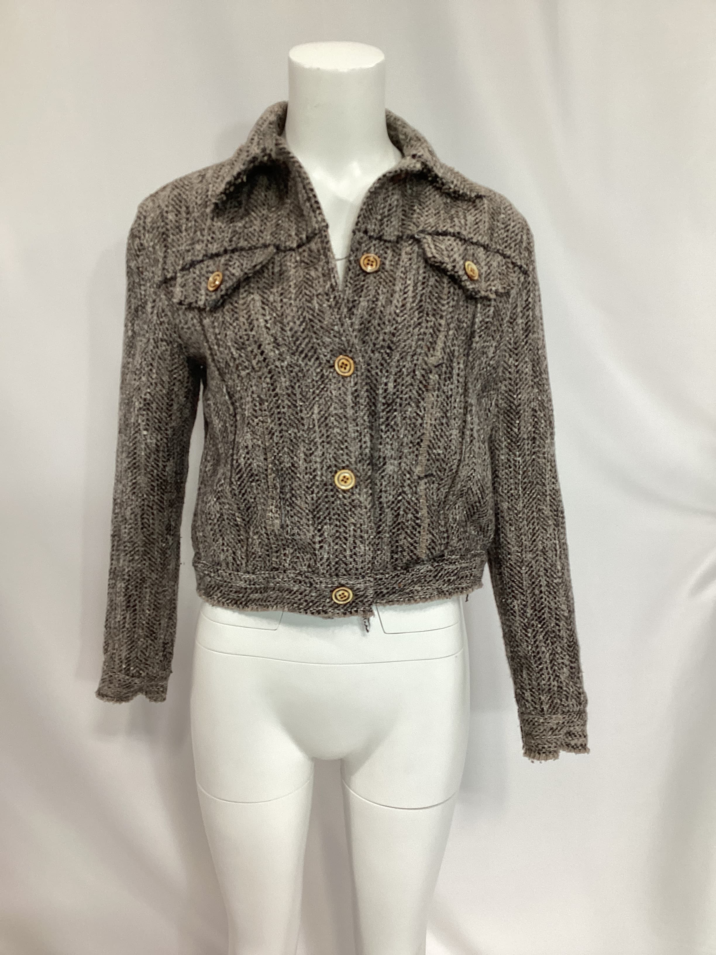 Frayed Herringbone Tweed Jacket - Image 2