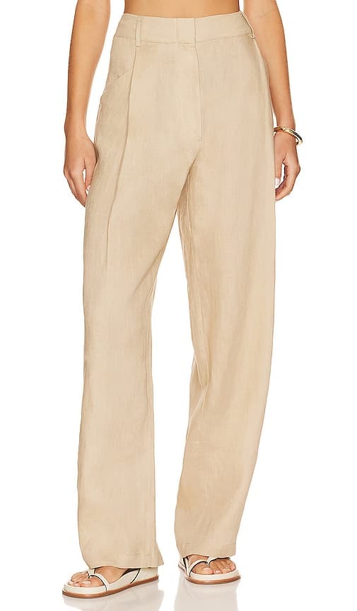 Linen Highrise Trousers In Beige - Image 1