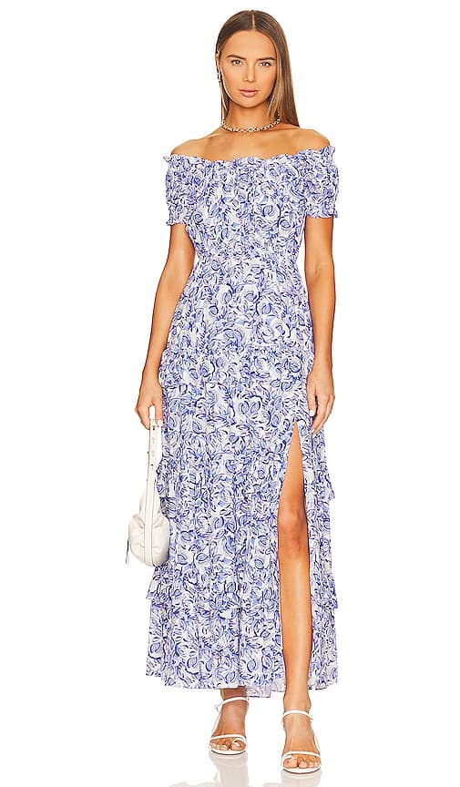 Viona Dress In Blue & White Multi - Image 1
