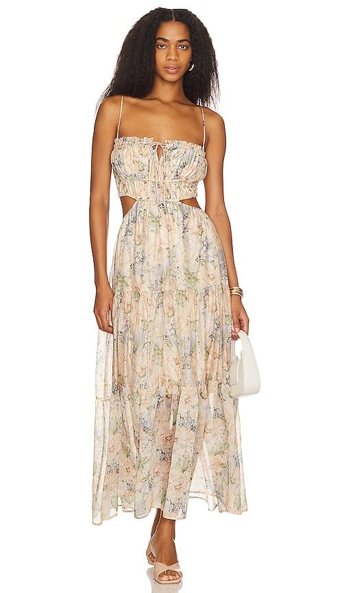 Odina Dress In Blue & Peach Floral - Image 1