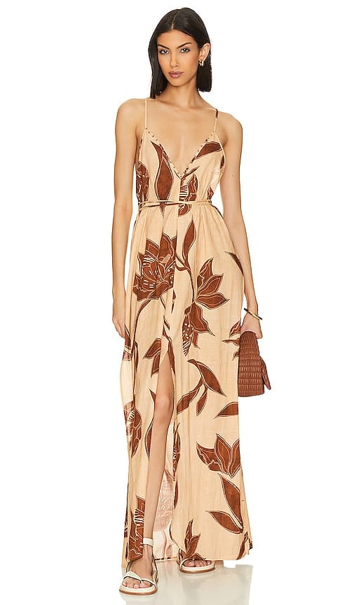 Sky Long Dress In Coffee Flowers - Image 1