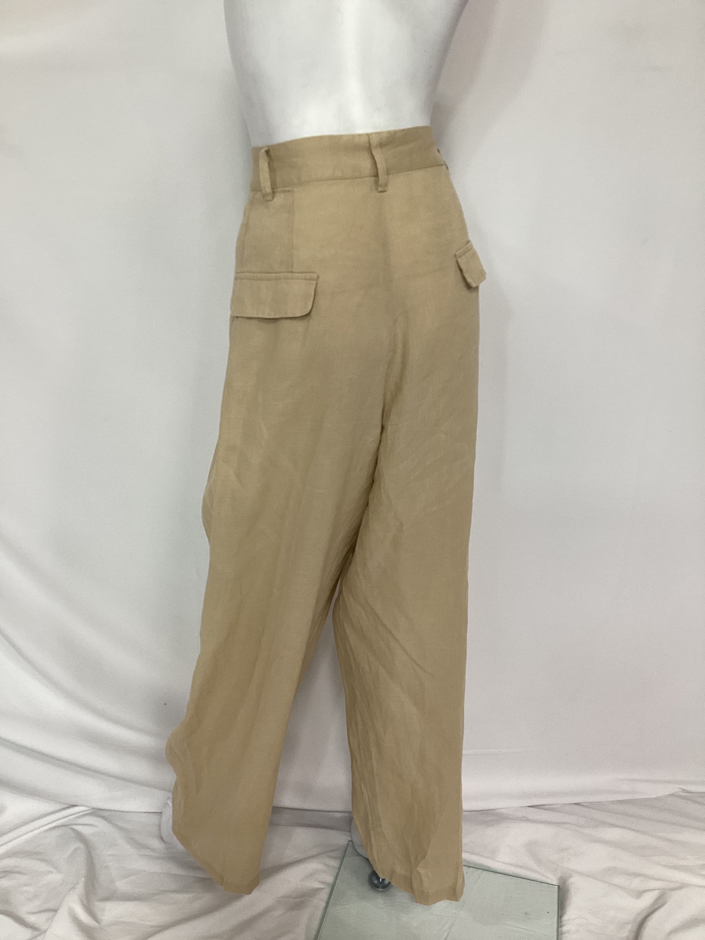 Linen Highrise Trousers In Beige - Image 4