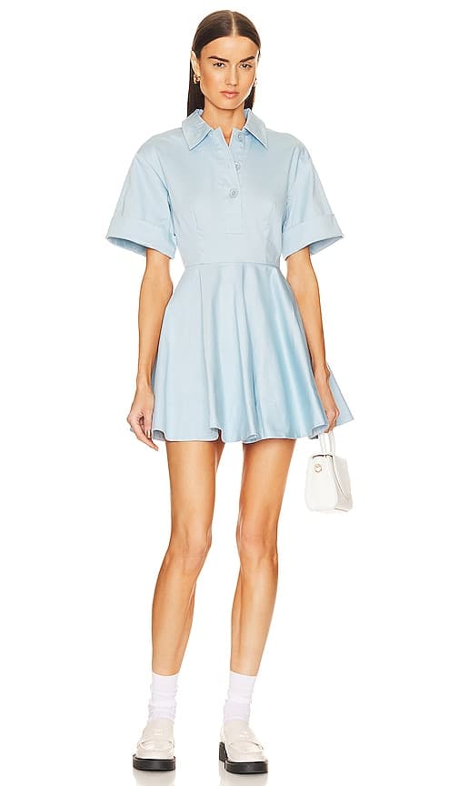 Stretch Cotton Sateen Shirt Dress In Blue - Image 1