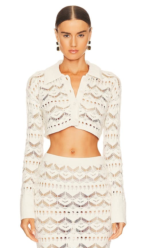 Talmai Pointelle Cropped Cardigan In Ivory - Image 1
