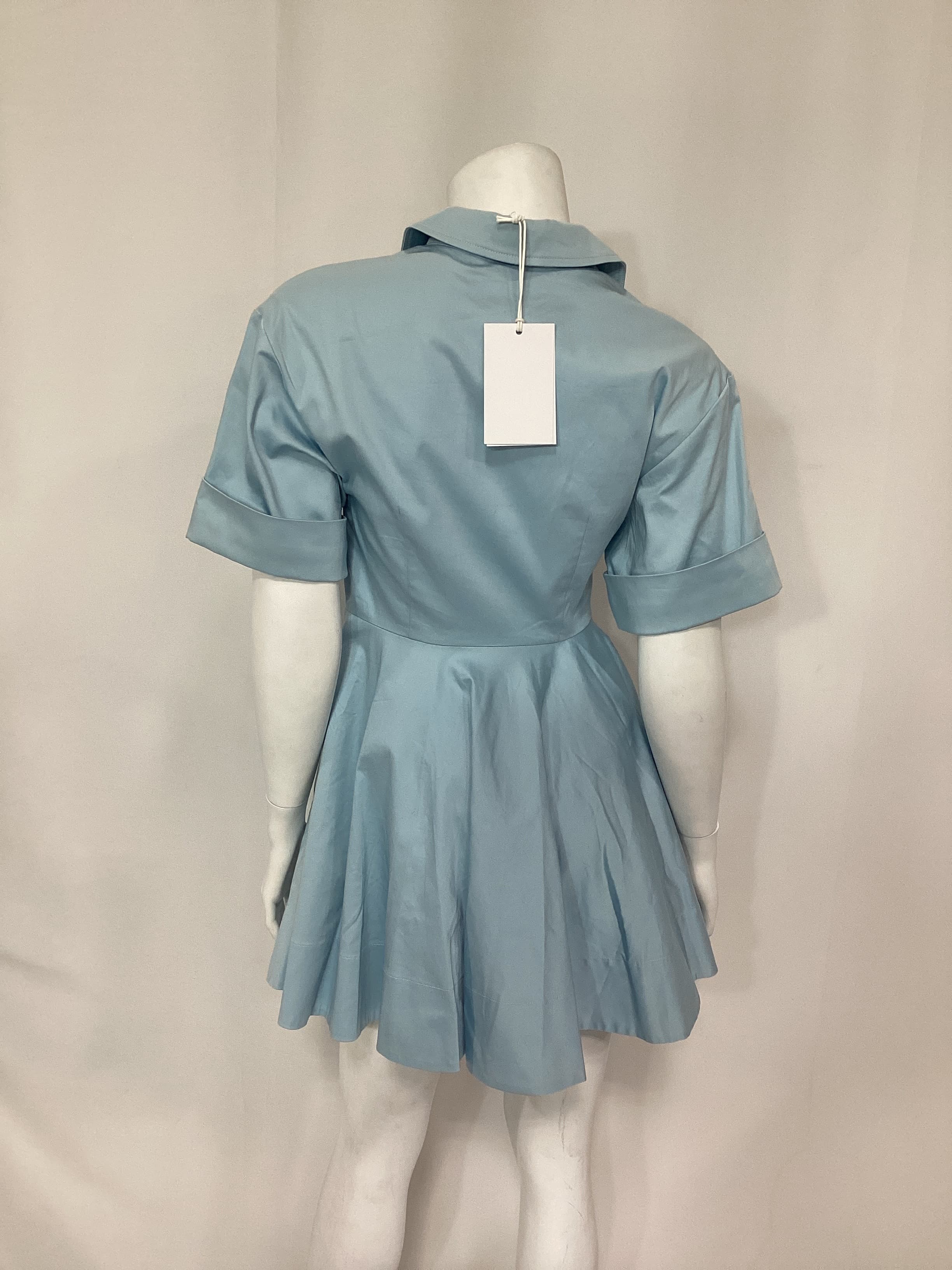 Stretch Cotton Sateen Shirt Dress In Blue - Image 2