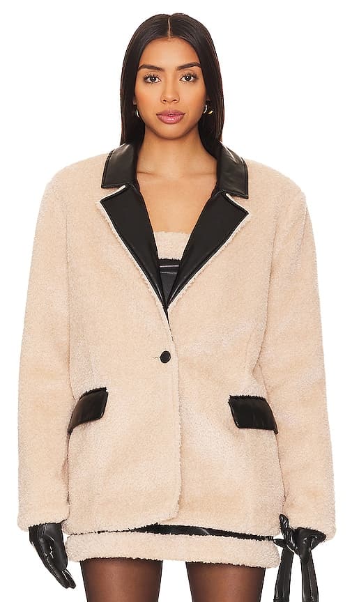 Faux Fur Blazer In Ivory & Black - Image 1