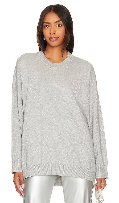 Classic Crewneck Sweater In Silver Metallic - Image 1
