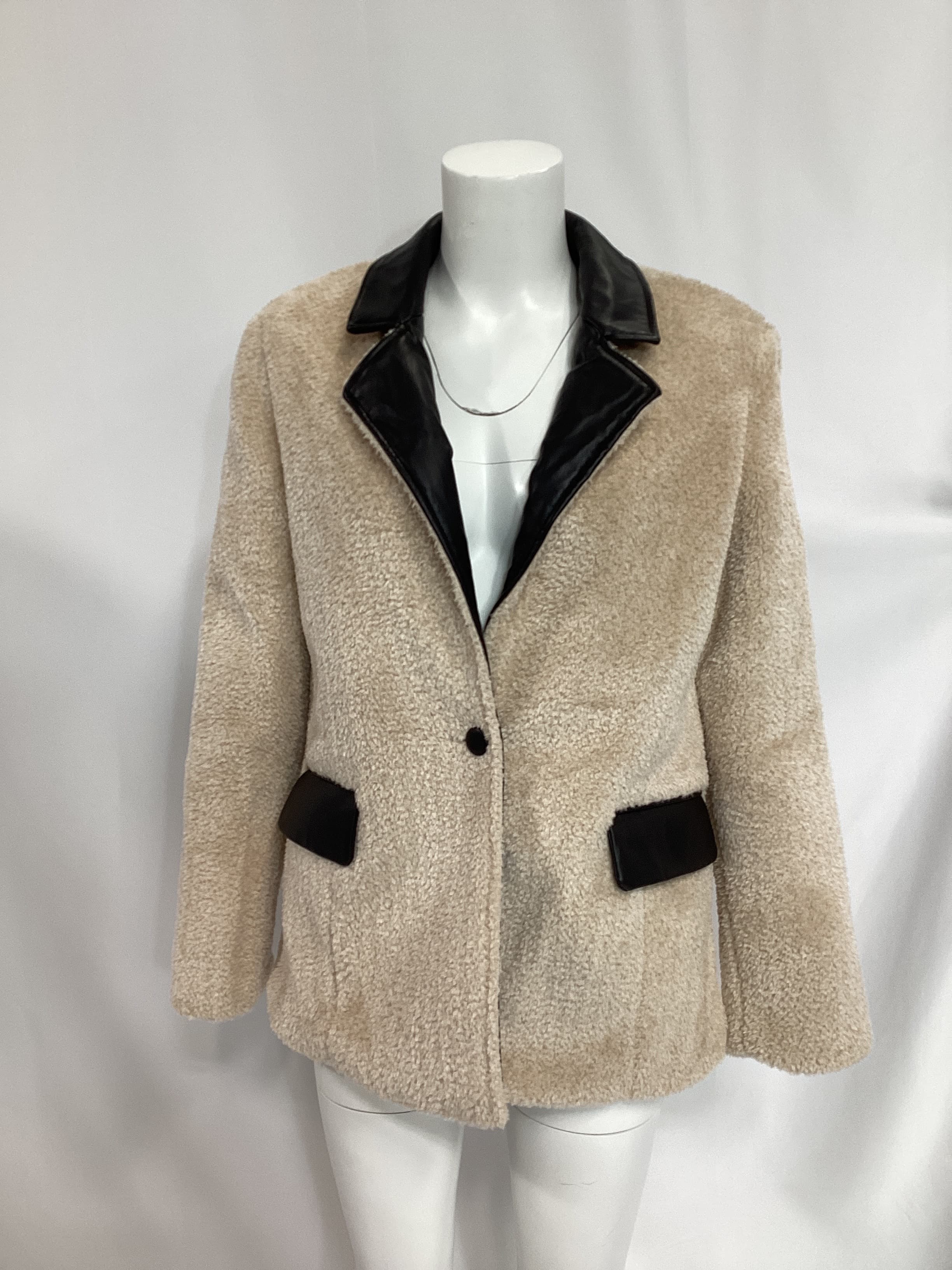 Faux Fur Blazer In Ivory & Black - Image 4
