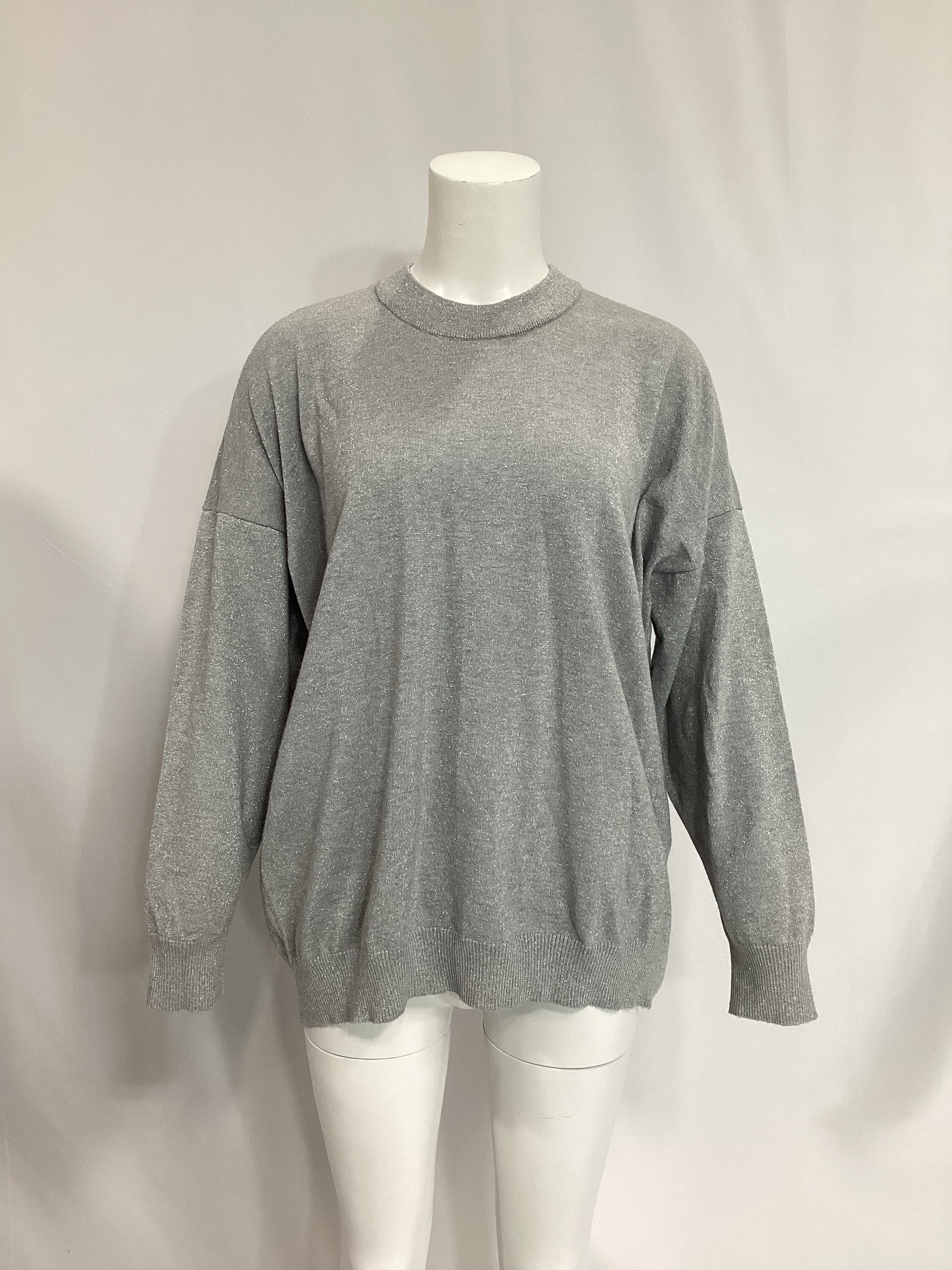 Classic Crewneck Sweater In Silver Metallic - Image 3
