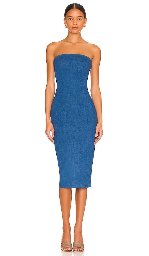 Strapless Midi Dress In Light Denim - Image 1