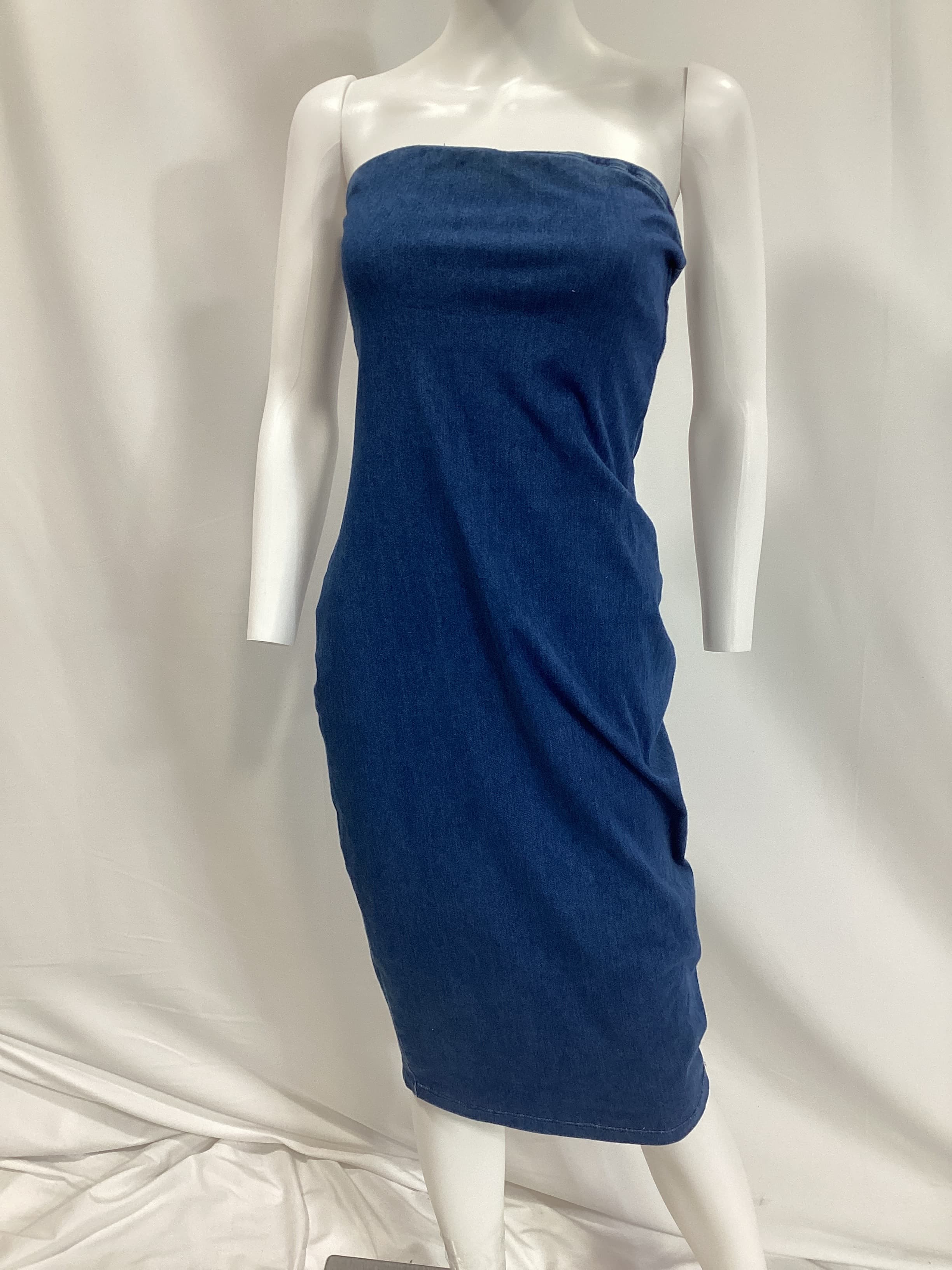 Strapless Midi Dress In Light Denim - Image 3