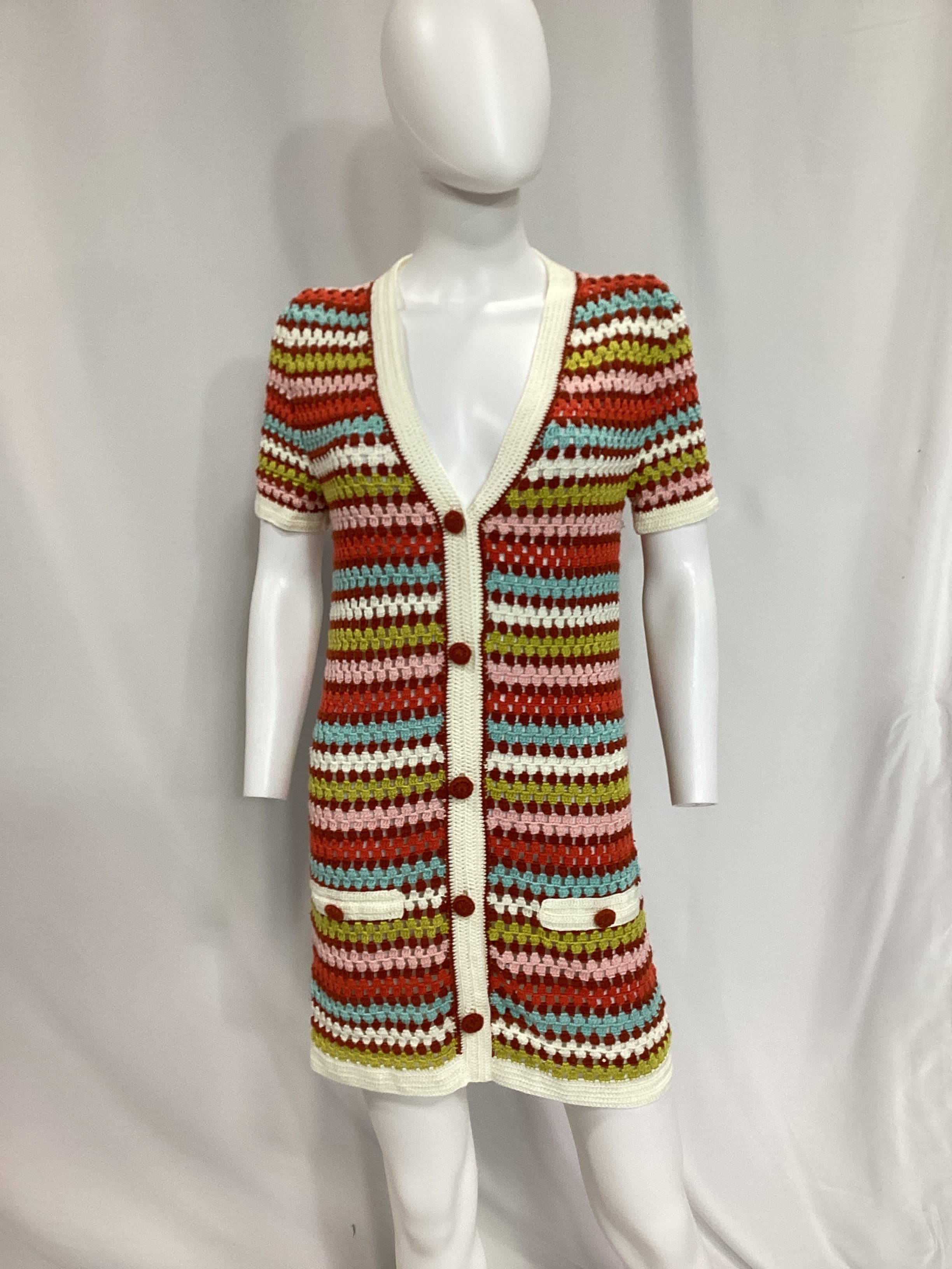 Striped Crochet Cardigan In Multicolor - Image 3