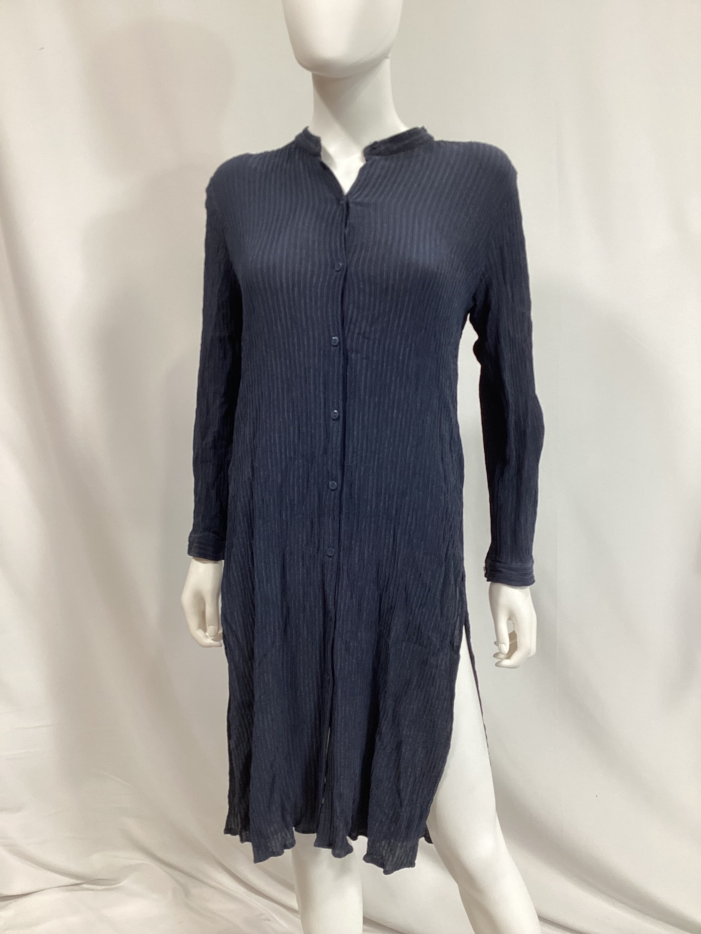 Accordion Silk Jacquard Mandarin Collar Long Shirt - Image 2