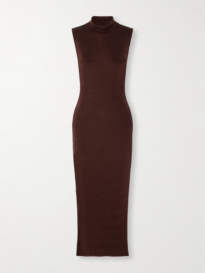 Flora Metallic Cotton-Blend Jersey Turtleneck Midi Dress - Image 1