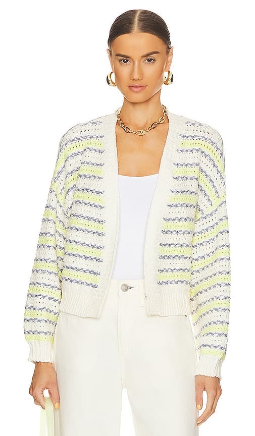 Crimped Mixed Cardi In Chalk Multi - Image 1