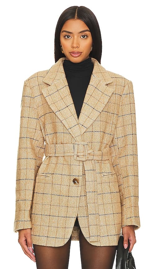Lottie Blazer In Taupe Plaid - Image 1