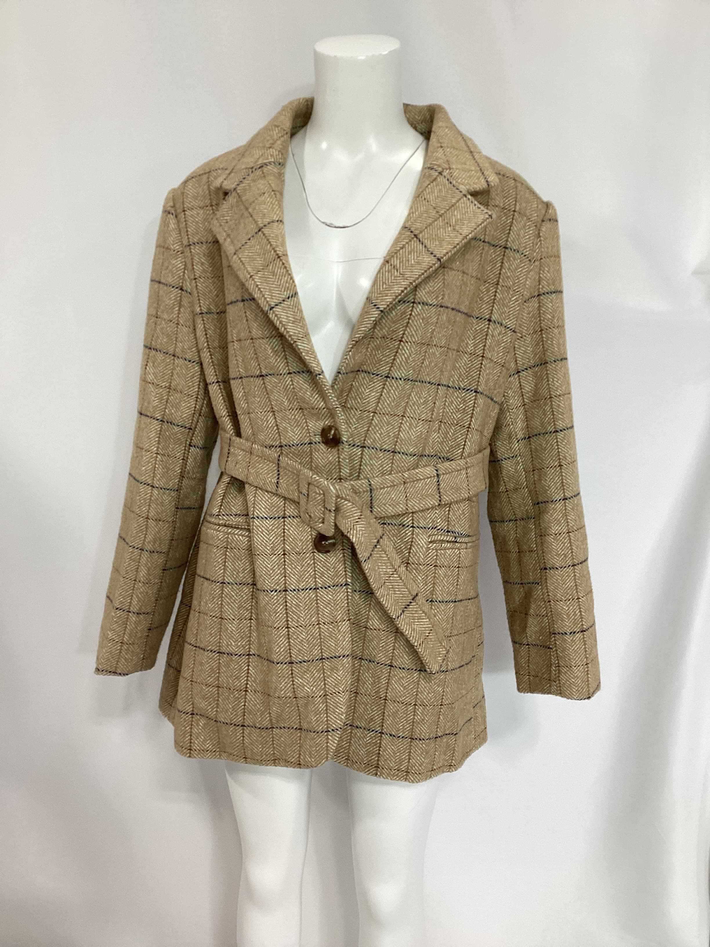 Lottie Blazer In Taupe Plaid - Image 2