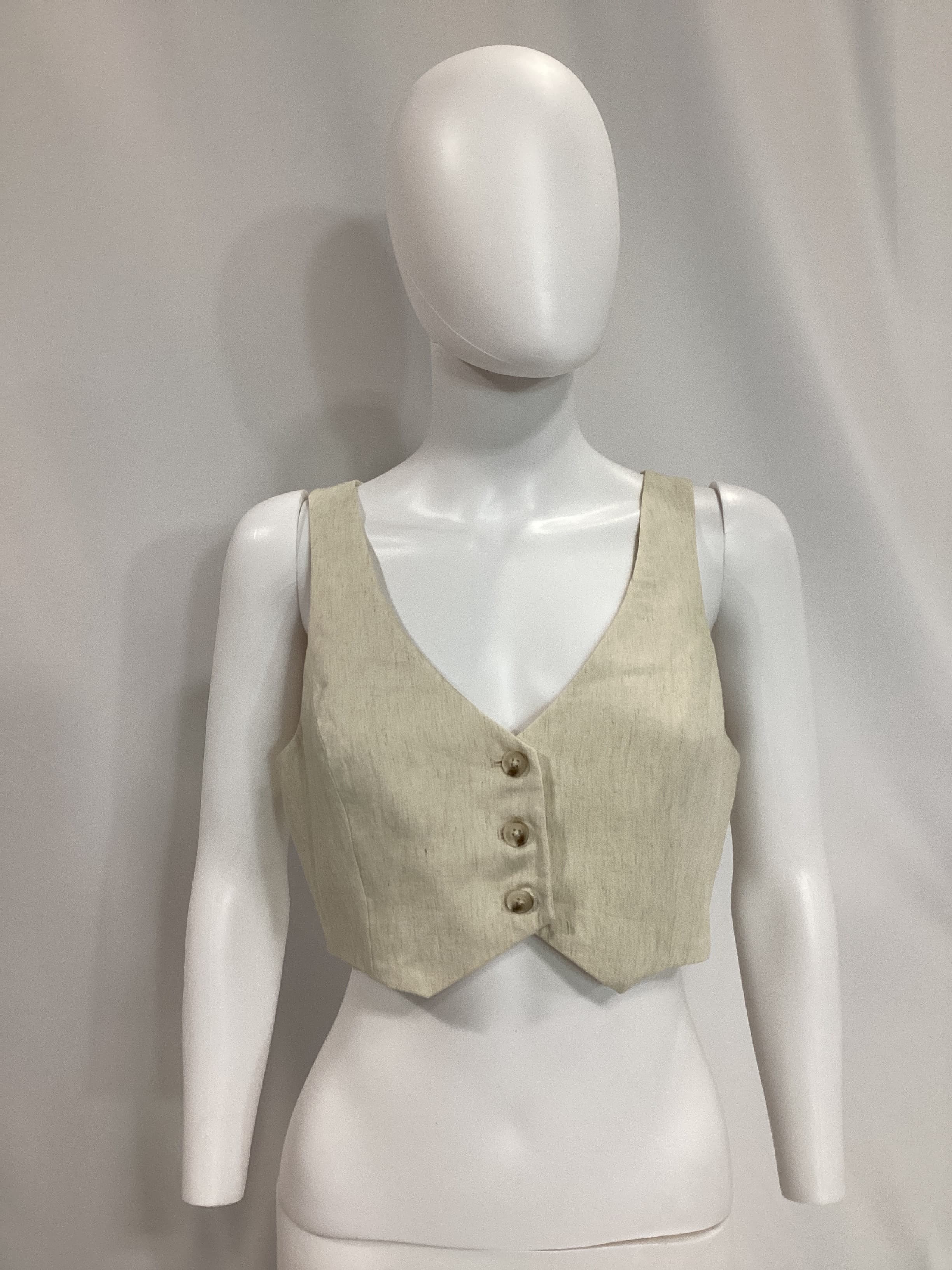 Ethan Cropped Vest In Beige - Image 2