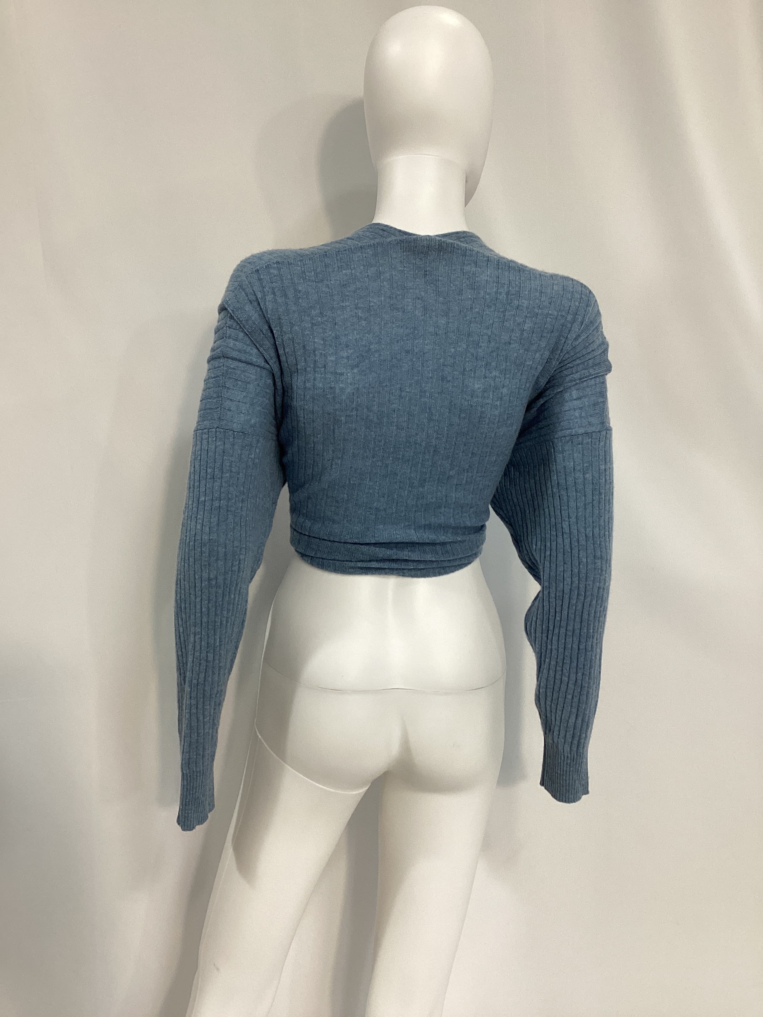Tie Front Rib Cardigan In Faded Denim - Image 3