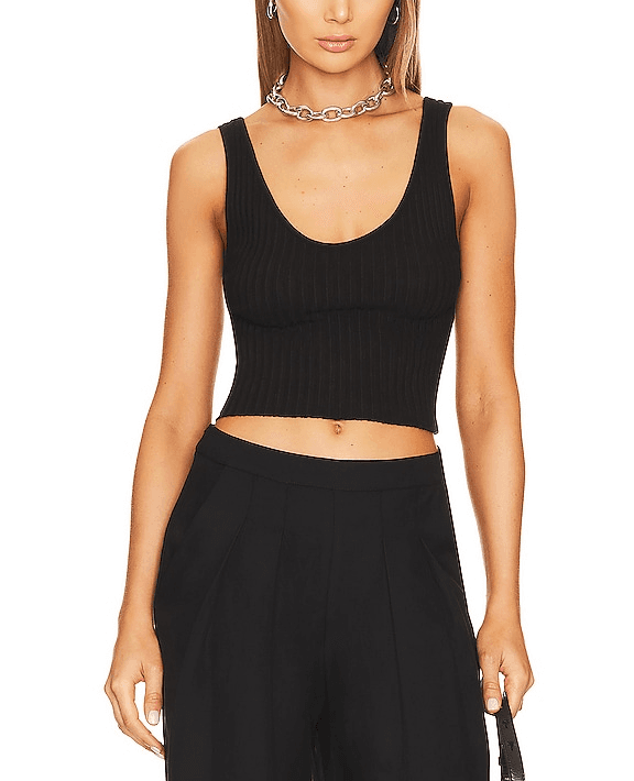 Cropped Scoop Tank In Black - Image 1