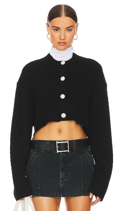 Rayssa Cable Cardigan In Black - Image 1