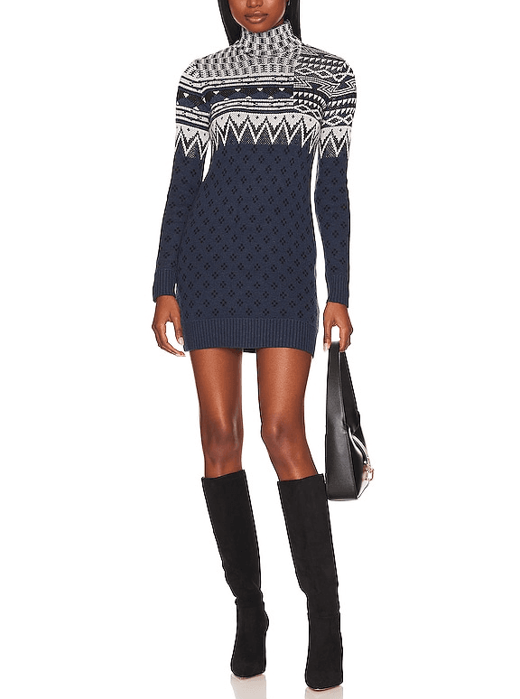 Adkins Mock Neck Fairisle Mini Dress In Navy Multi - Image 1