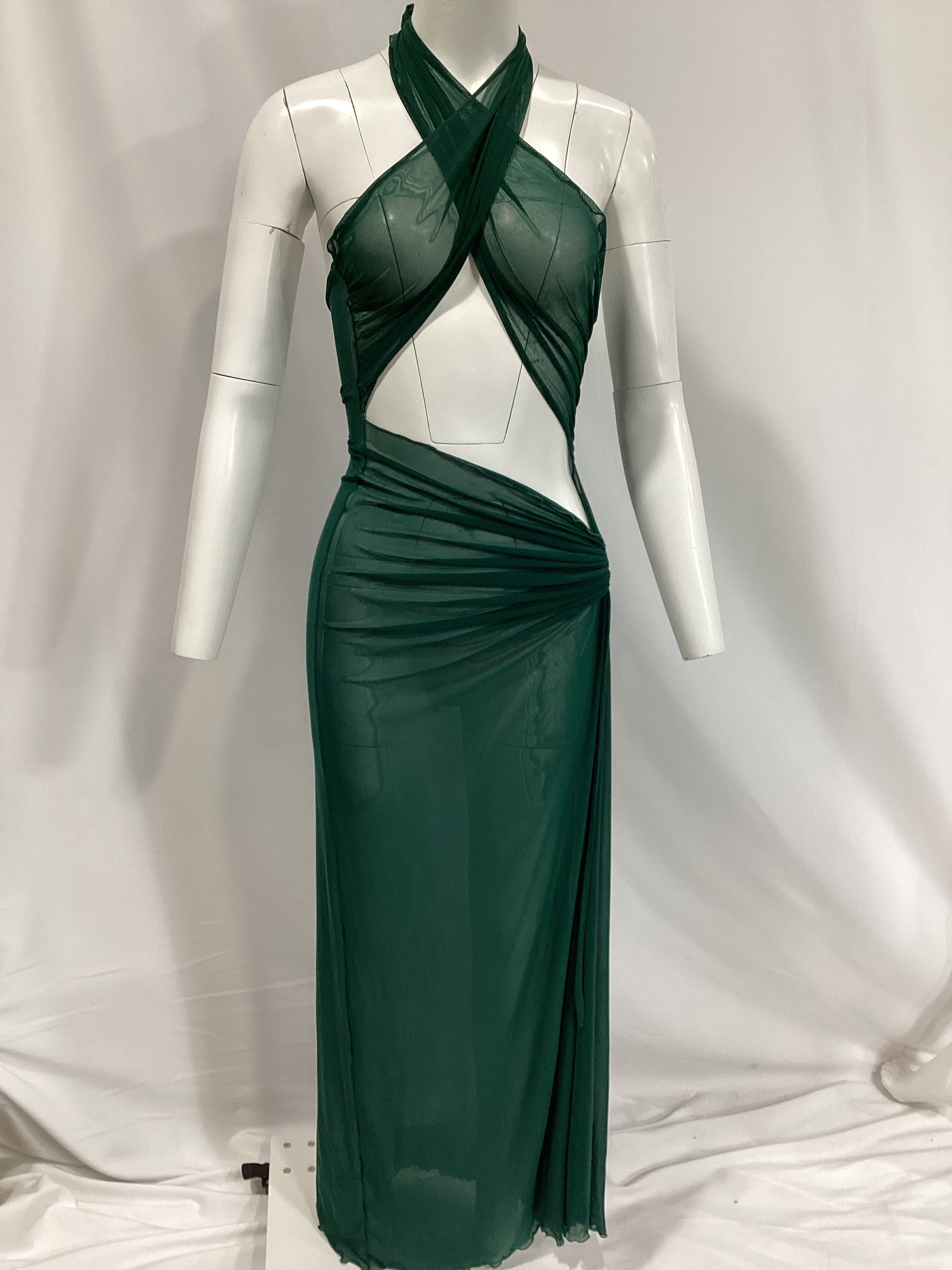 Mesh Wrap Gown In Green - Image 2