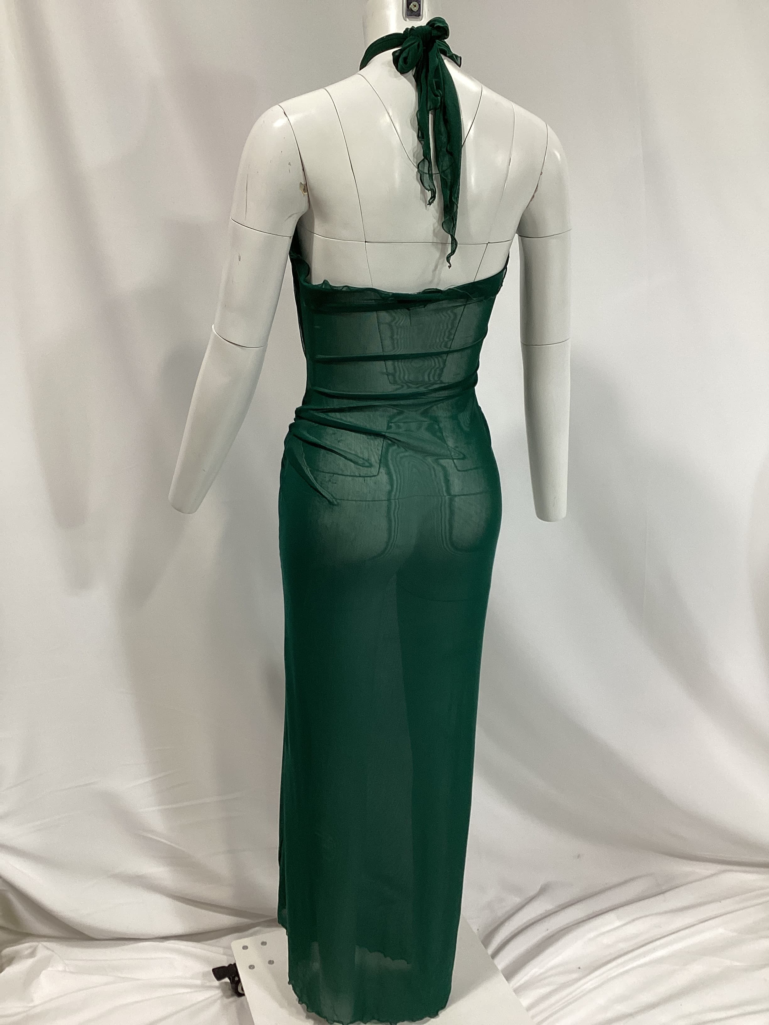 Mesh Wrap Gown In Green - Image 3