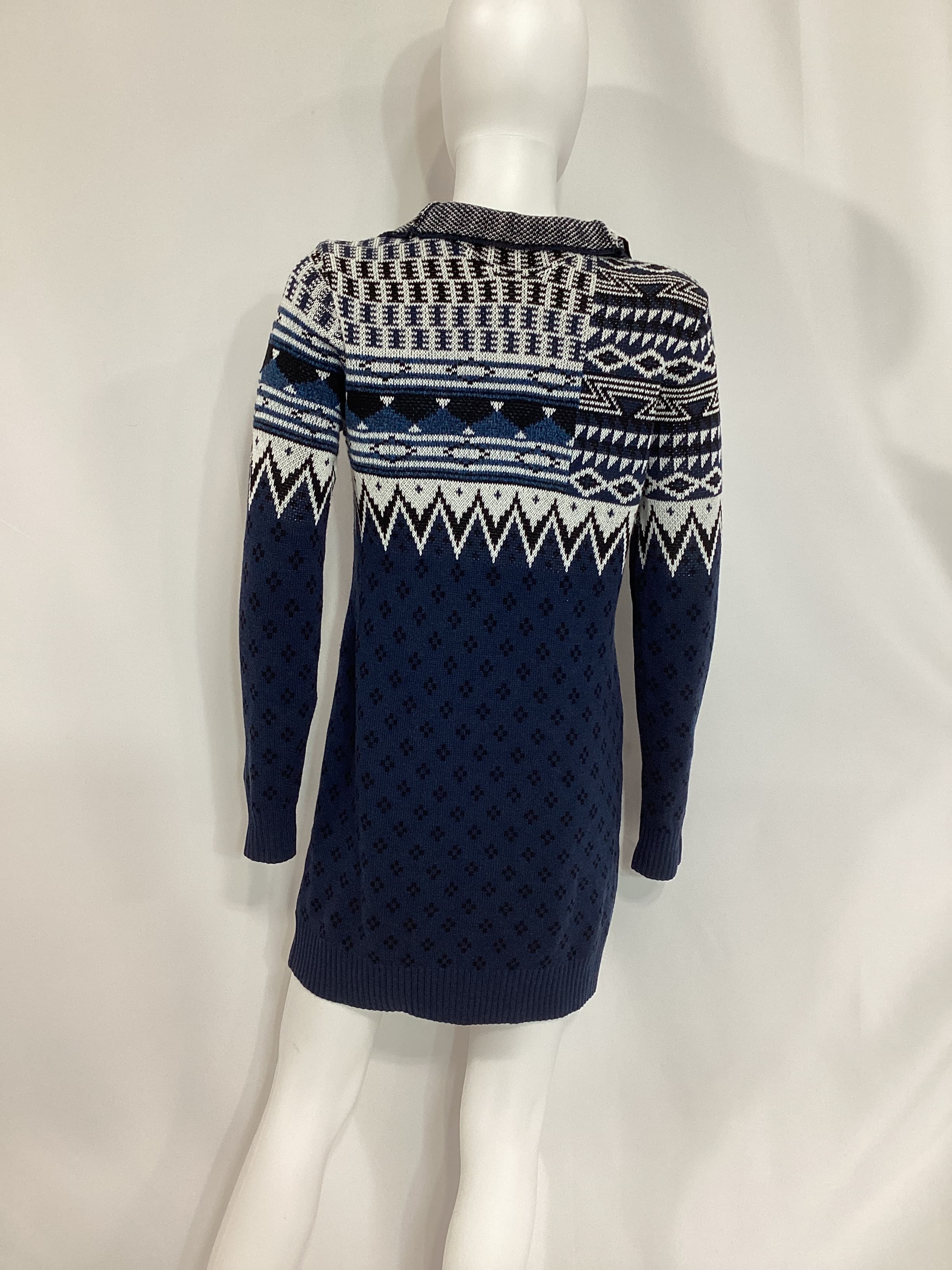 Adkins Mock Neck Fairisle Mini Dress In Navy Multi - Image 2