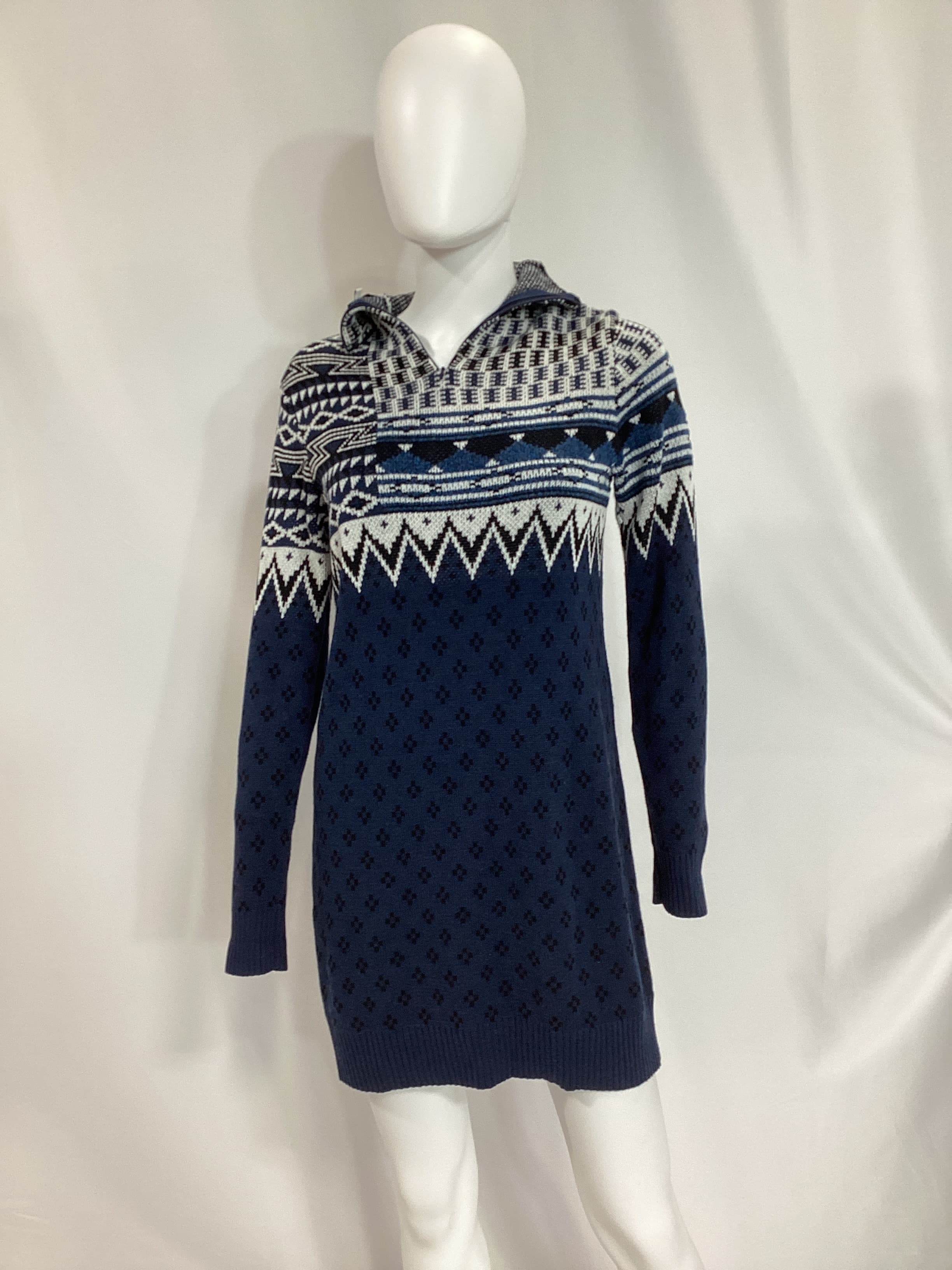 Adkins Mock Neck Fairisle Mini Dress In Navy Multi - Image 3