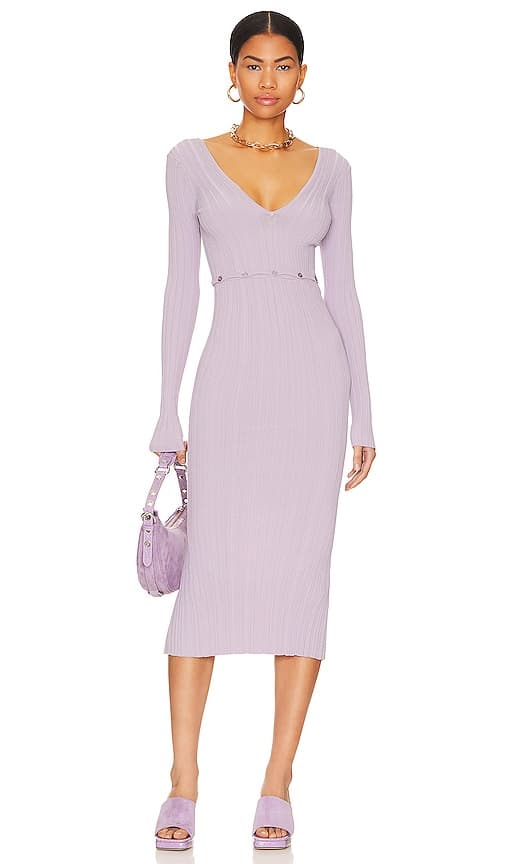 Delaire Button Off Midi Dress In Dusty Purple - Image 1