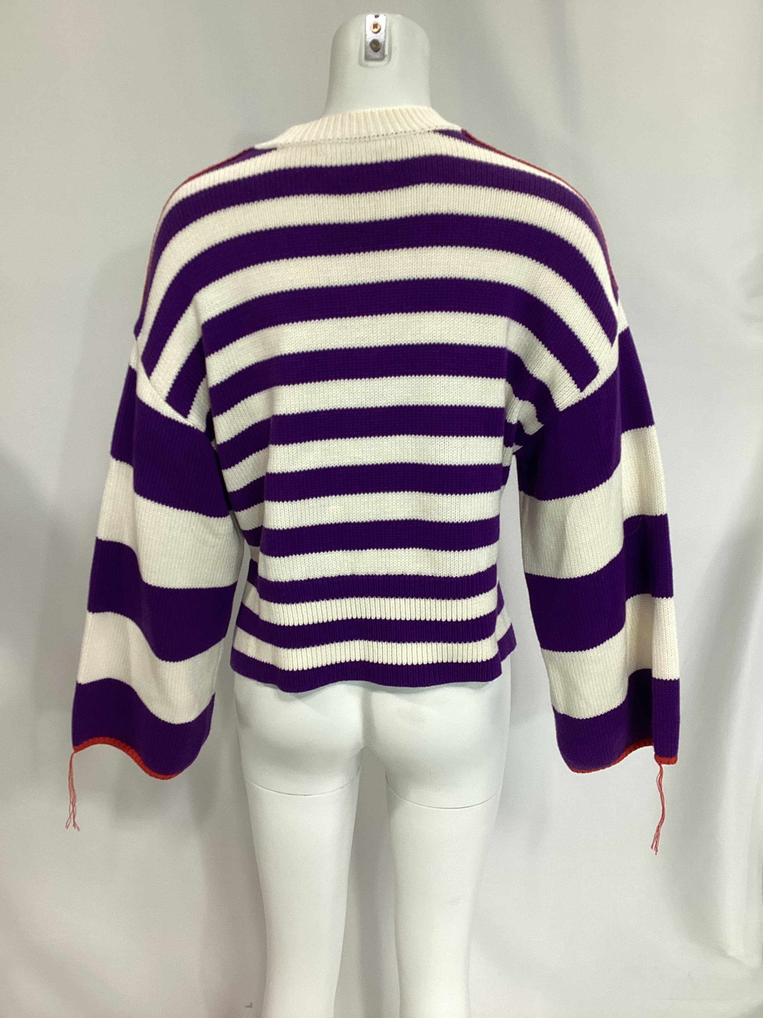 Raddix Oversize Striped V Neck In Ivory & Purple - Image 3