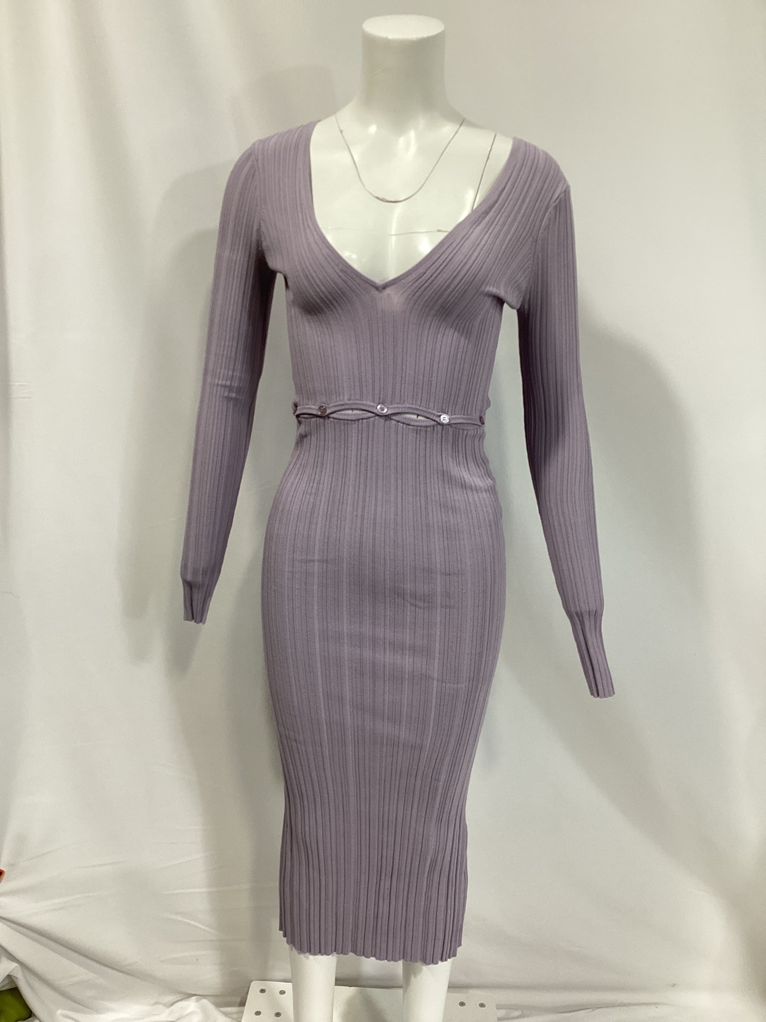Delaire Button Off Midi Dress In Dusty Purple - Image 4