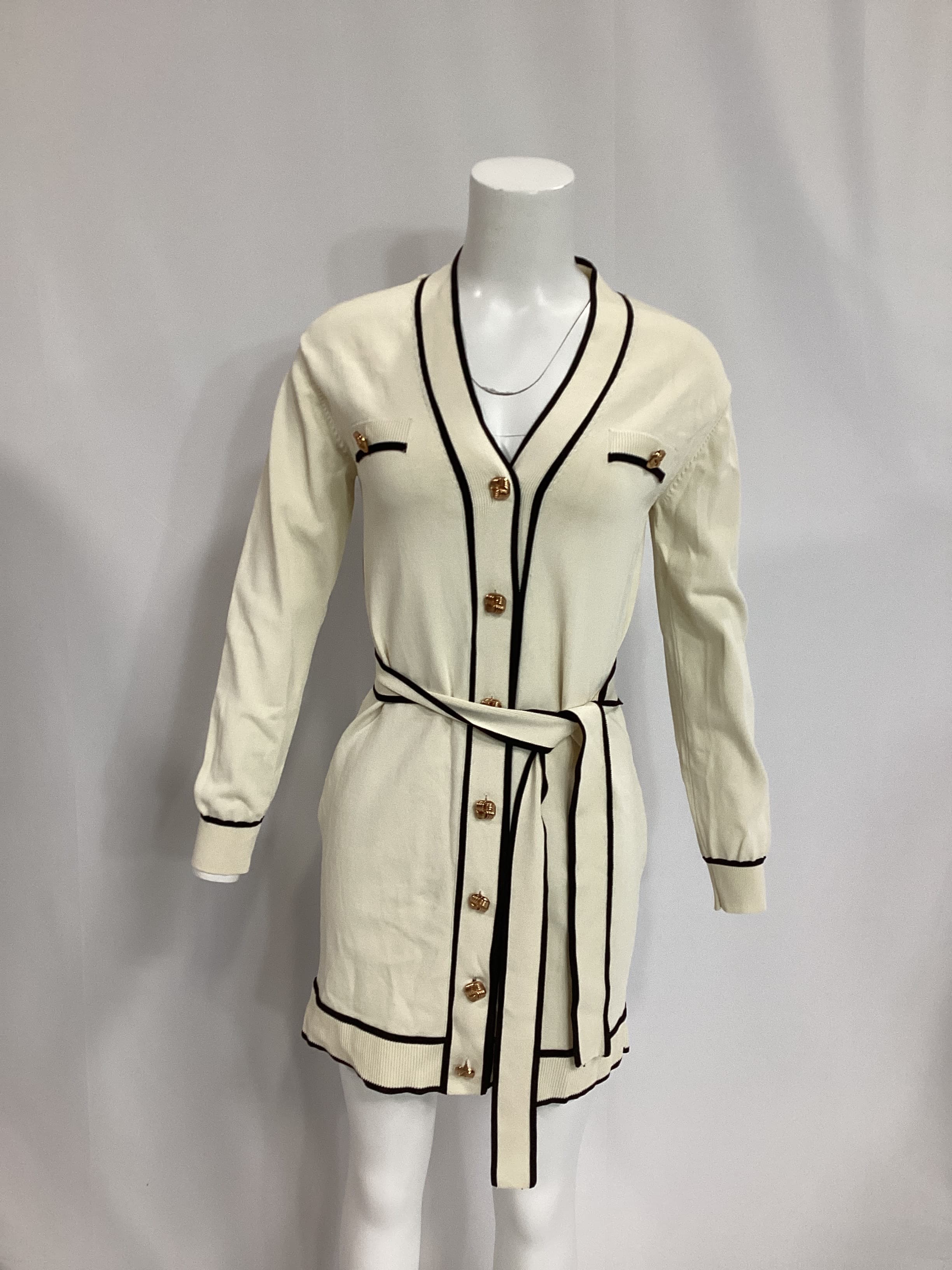 Natalie Belted Dress In Ivory & Black - Image 2