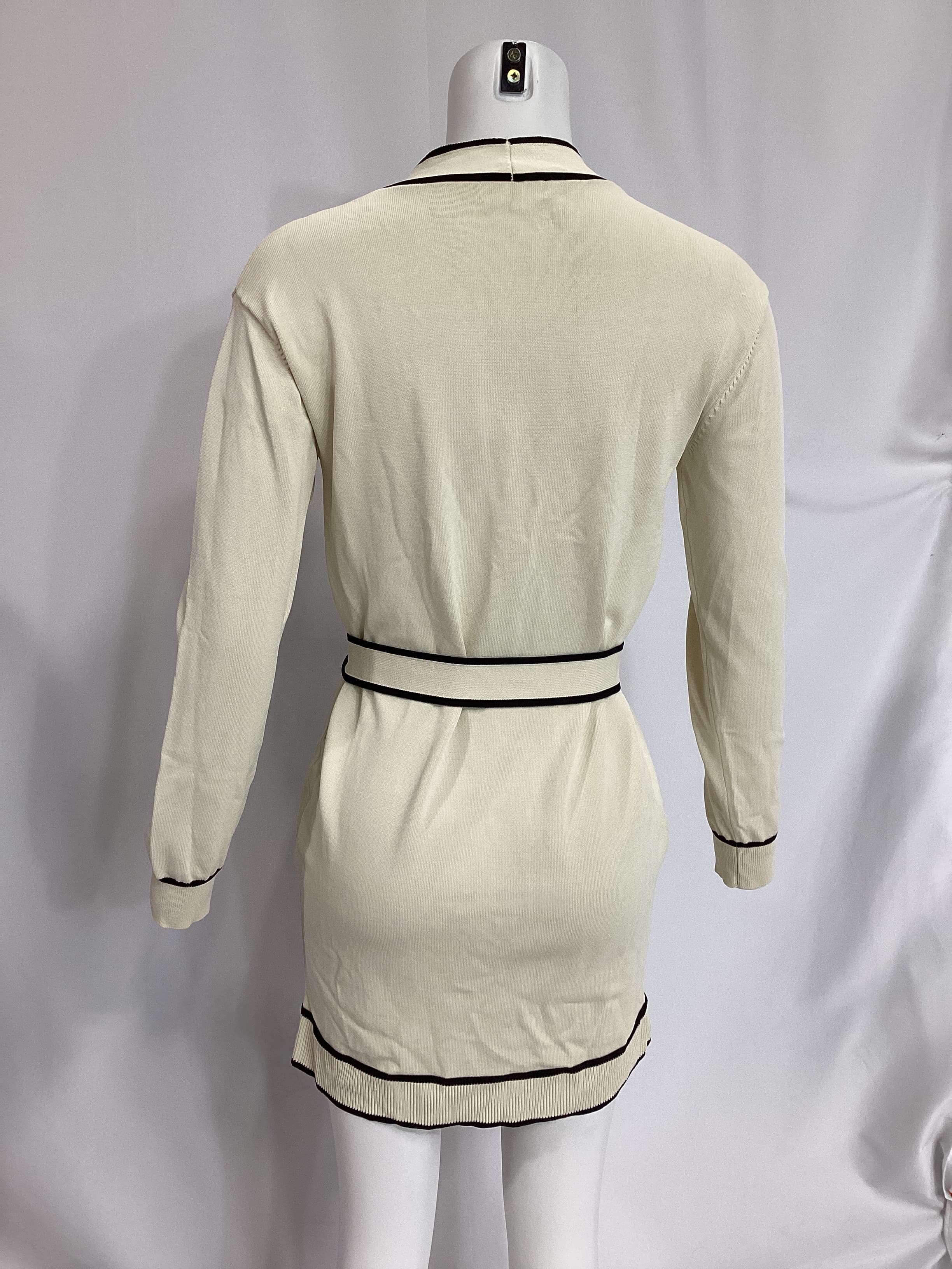 Natalie Belted Dress In Ivory & Black - Image 4
