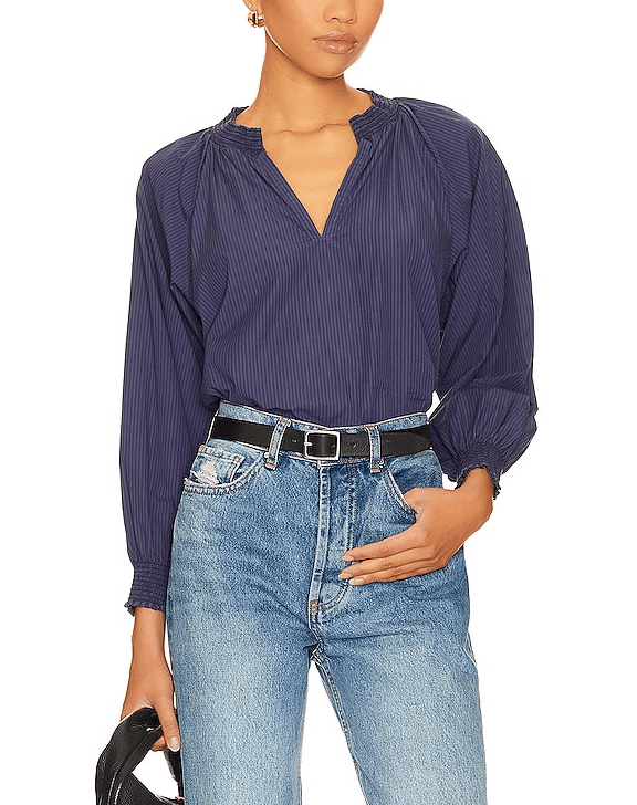 Estelle Peasant Blouse In Shadow Stripe - Image 1