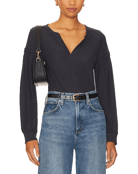 Rooney Pintucked Yoke Tee In It's Navy - Image 1
