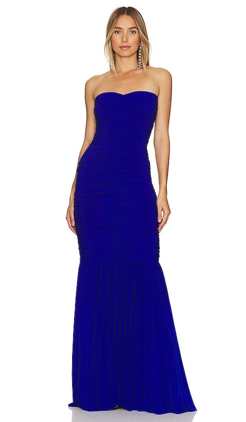 Slinky Fishtail Gown In Cobalt - Image 1