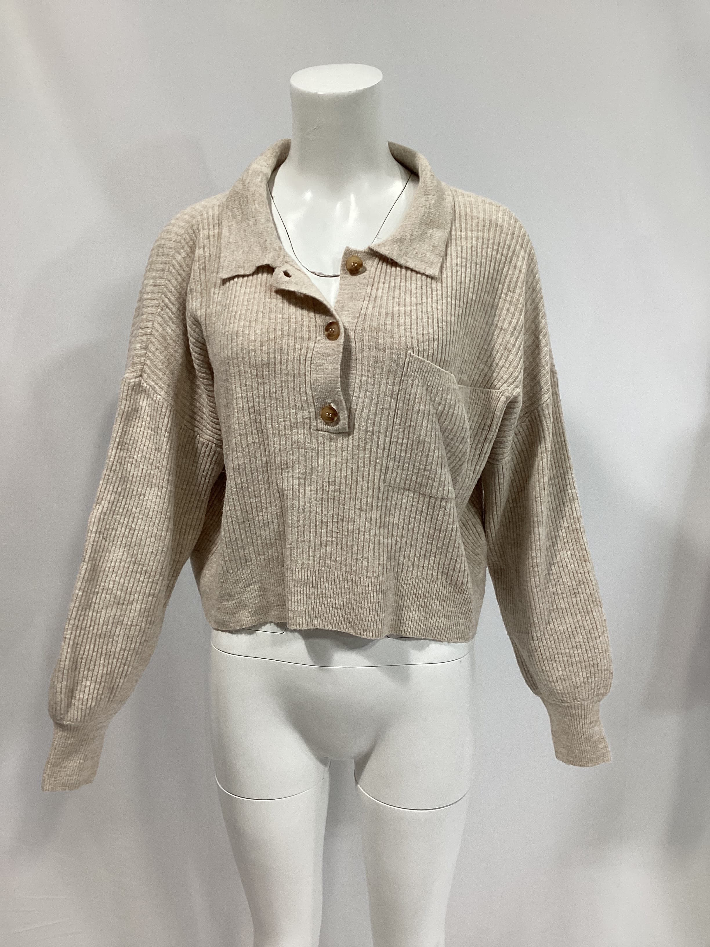 Amanda Oversized Knit Polo In Oatmeal - Image 3