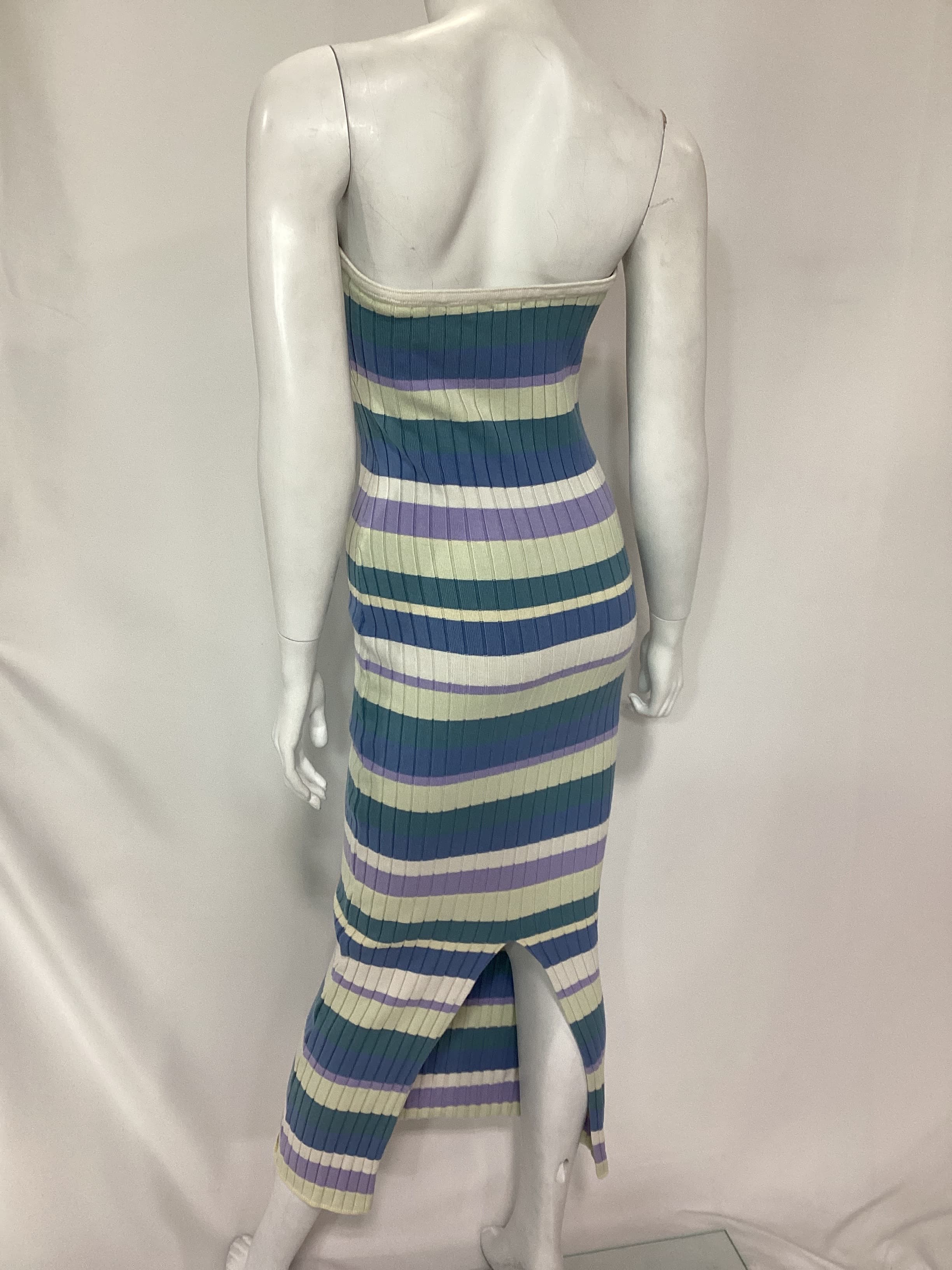 Selima Striped Tube Dress In Blue & Cream Multi - Image 2
