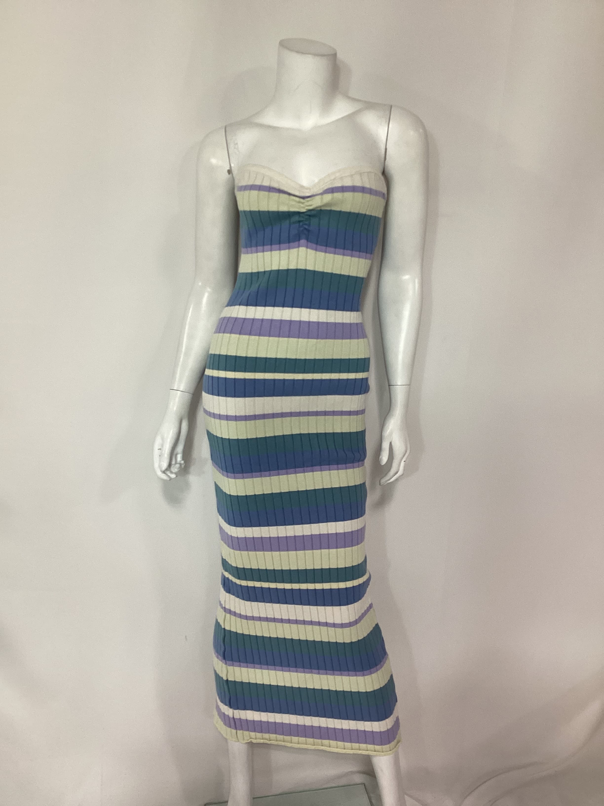Selima Striped Tube Dress In Blue & Cream Multi - Image 3