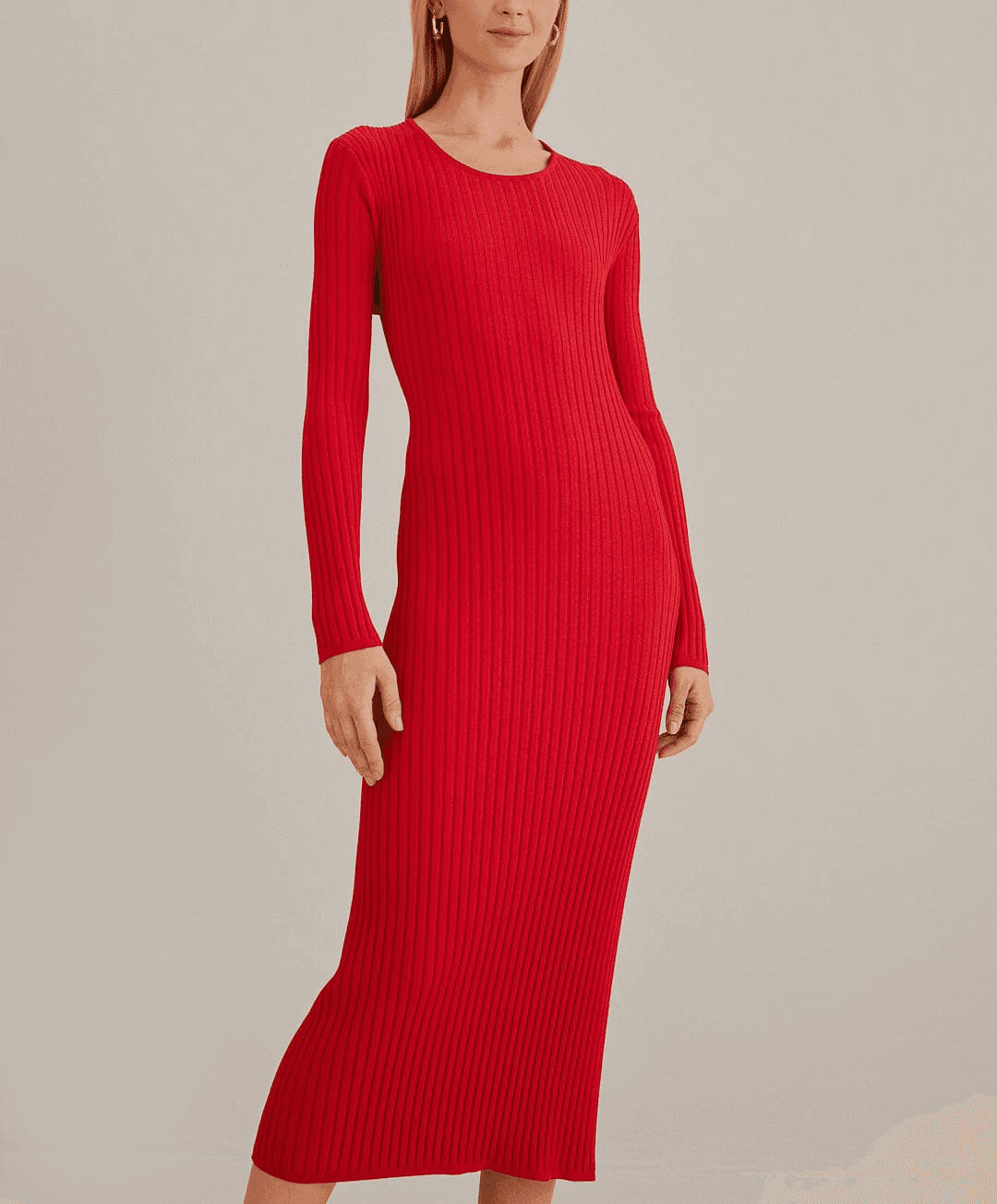 Red Knit Midi Dress - Image 1