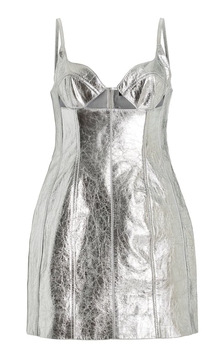 Metallic Crushed Leather Mini Dress - Image 1
