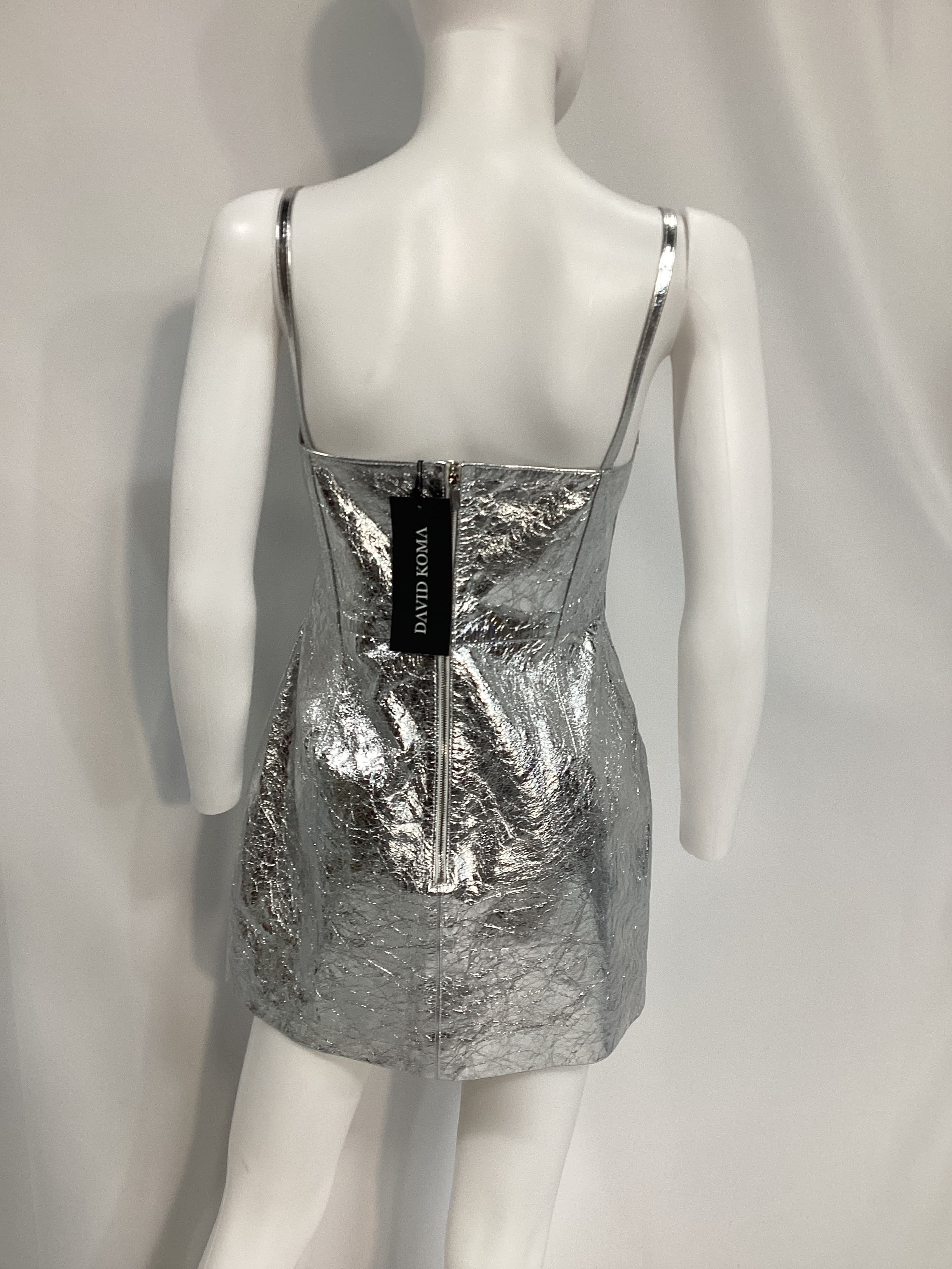 Metallic Crushed Leather Mini Dress - Image 2