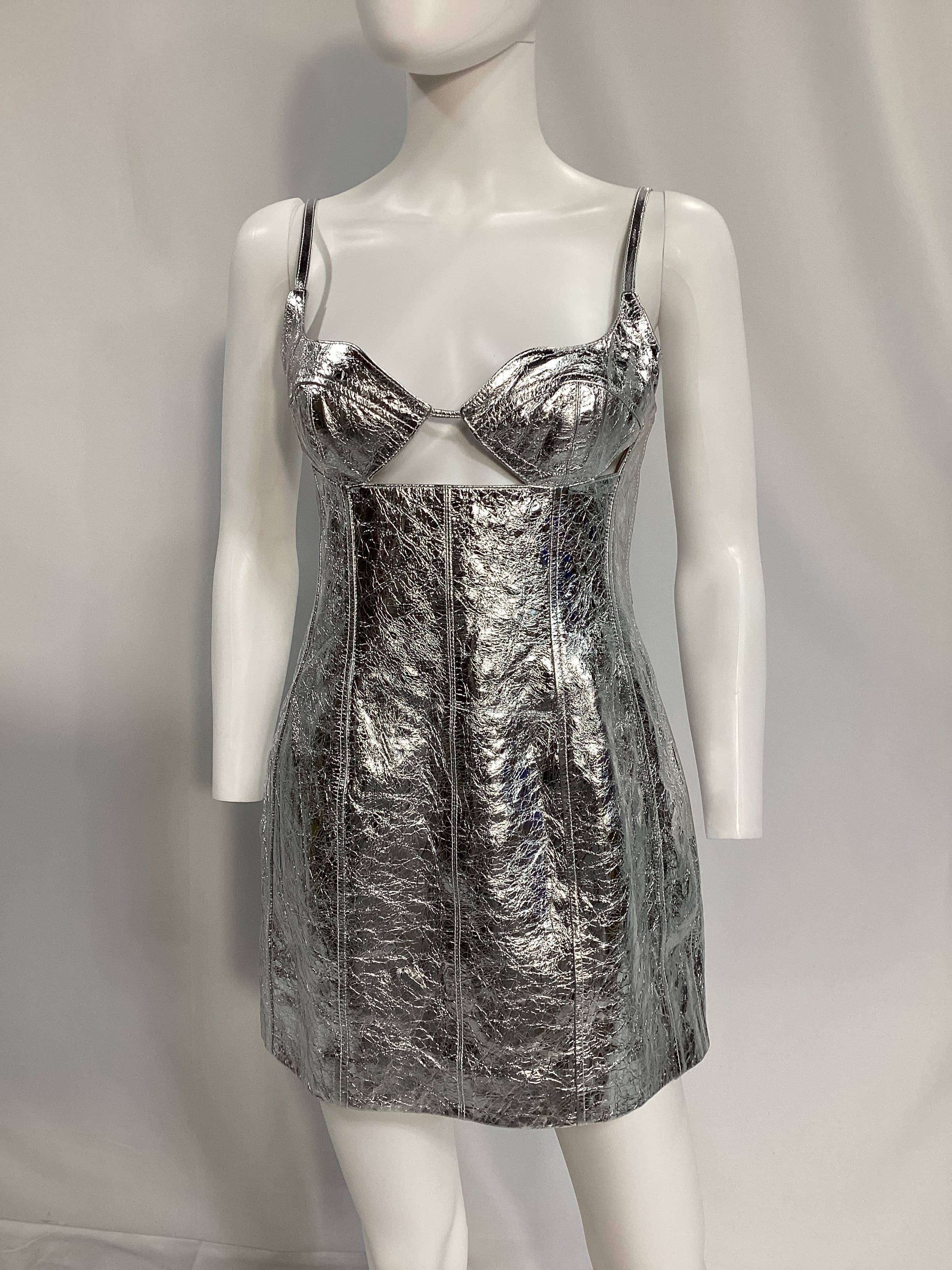 Metallic Crushed Leather Mini Dress - Image 4