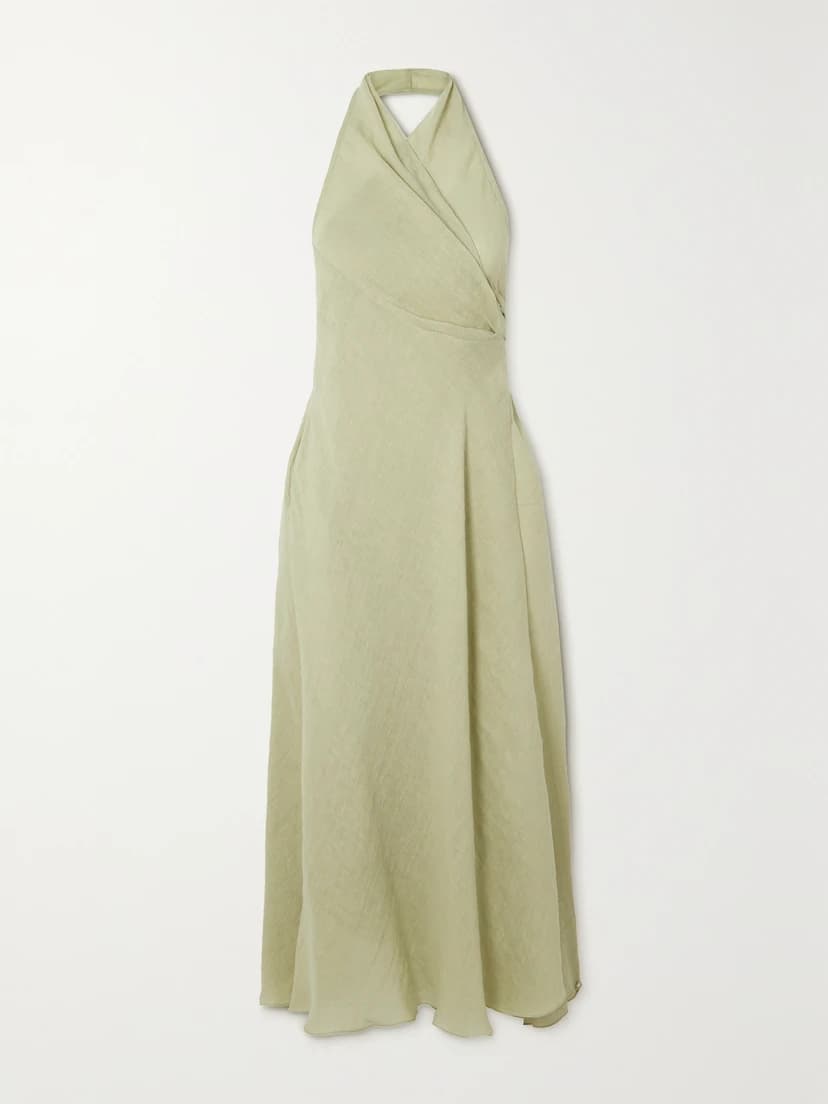Yara Linen-Blend Halterneck Midi Wrap Dress - Image 1